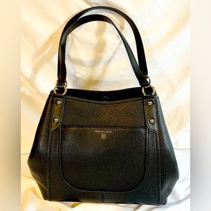 New Michael Kors Mollly Large Shoulder Tote Black/Silver Pebbled Leather